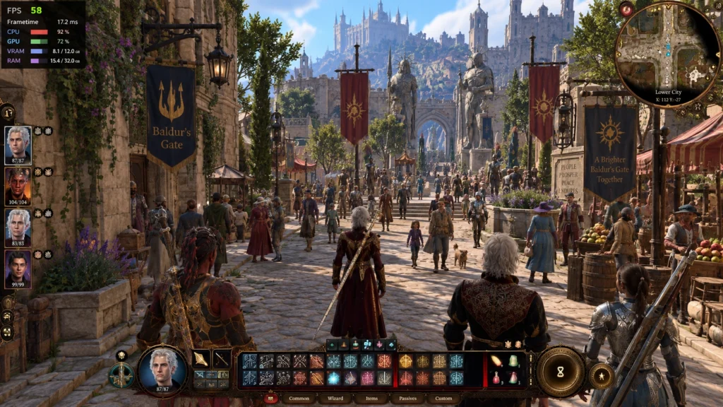 Нагрузка на процессор в густонаселённой сцене Baldur's Gate 3