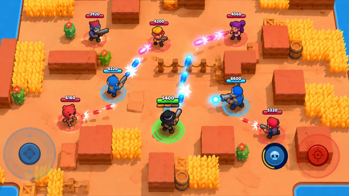 Бой трех на три на арене Brawl Stars с бойцами обеих команд