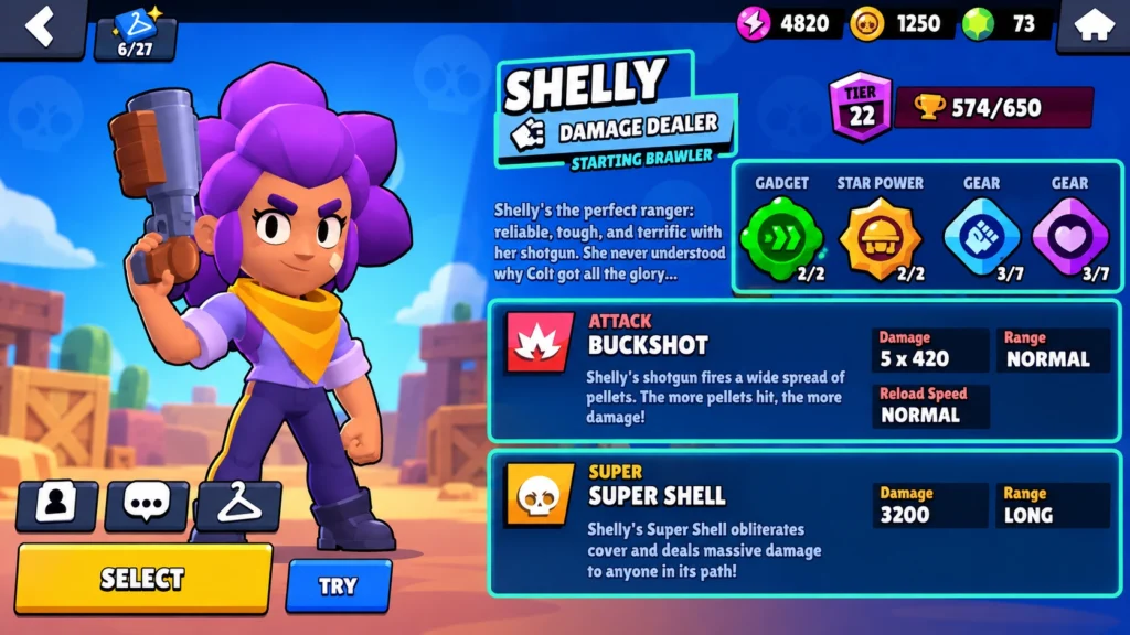 Карточка бойца Brawl Stars с классом и способностями