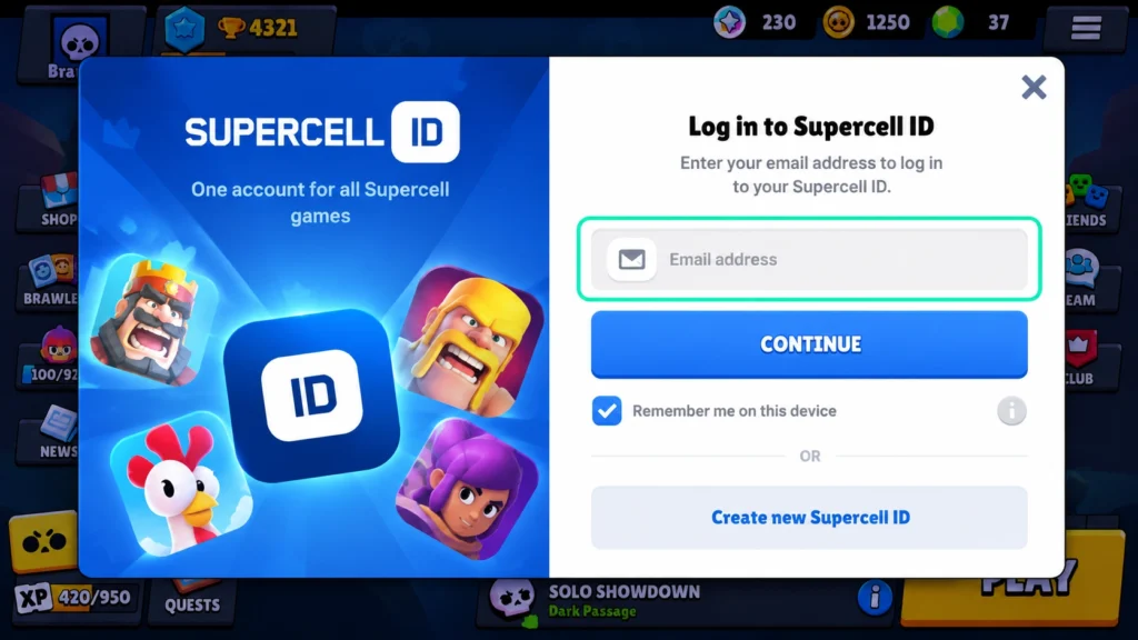 Вход в Brawl Stars через Supercell ID