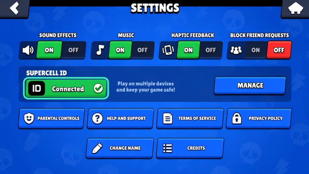 Подключённый Supercell ID перед переустановкой Brawl Stars