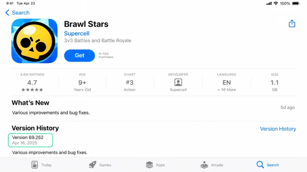 Версия 69.252 Brawl Stars в App Store