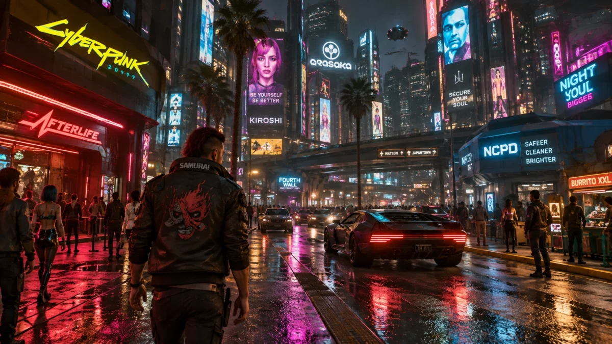 Ви на улице Найт-Сити в Cyberpunk 2077