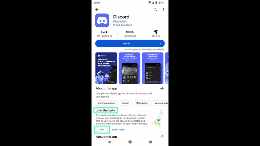 Участие в Beta-версии Discord через Google Play на Android