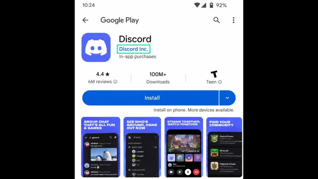 Официальное приложение Discord в Google Play с издателем Discord Inc.