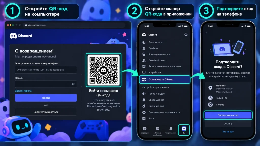 Вход в Discord по QR-коду через мобильное приложение