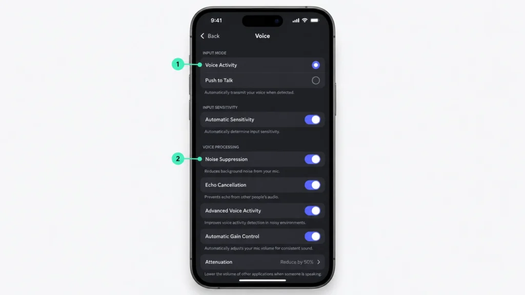 голосовые настройки Discord на Android или iPhone