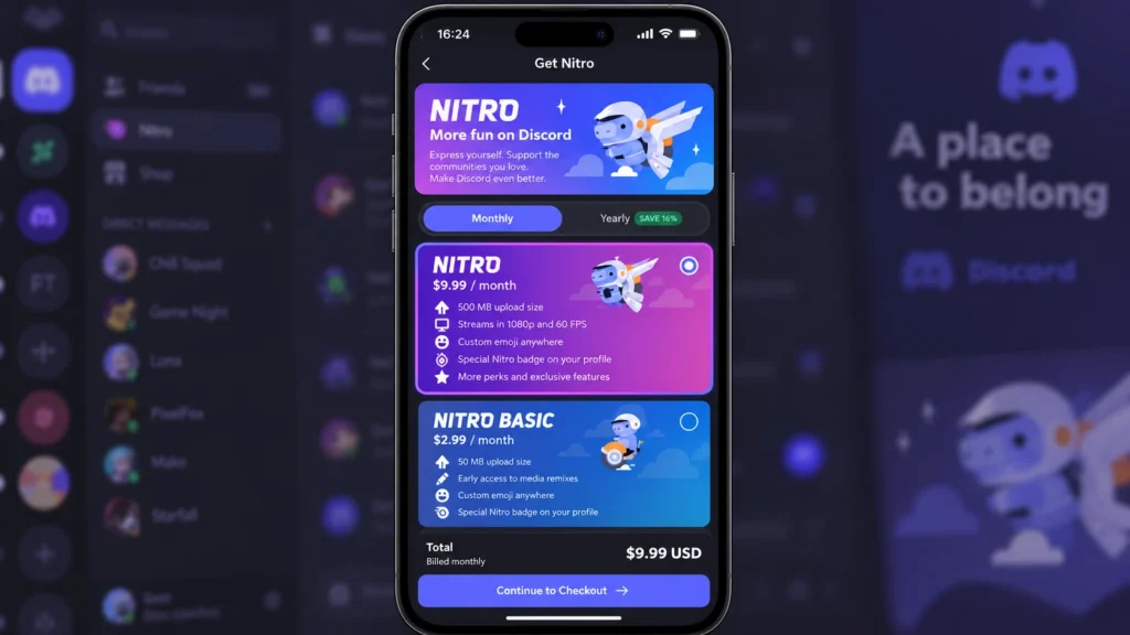 Страница Get Nitro в мобильном приложении Discord