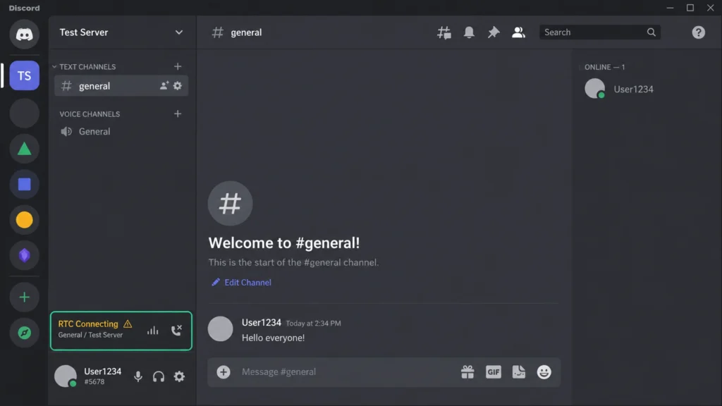 состояние RTC Connecting при подключении к голосовому каналу в Discord
