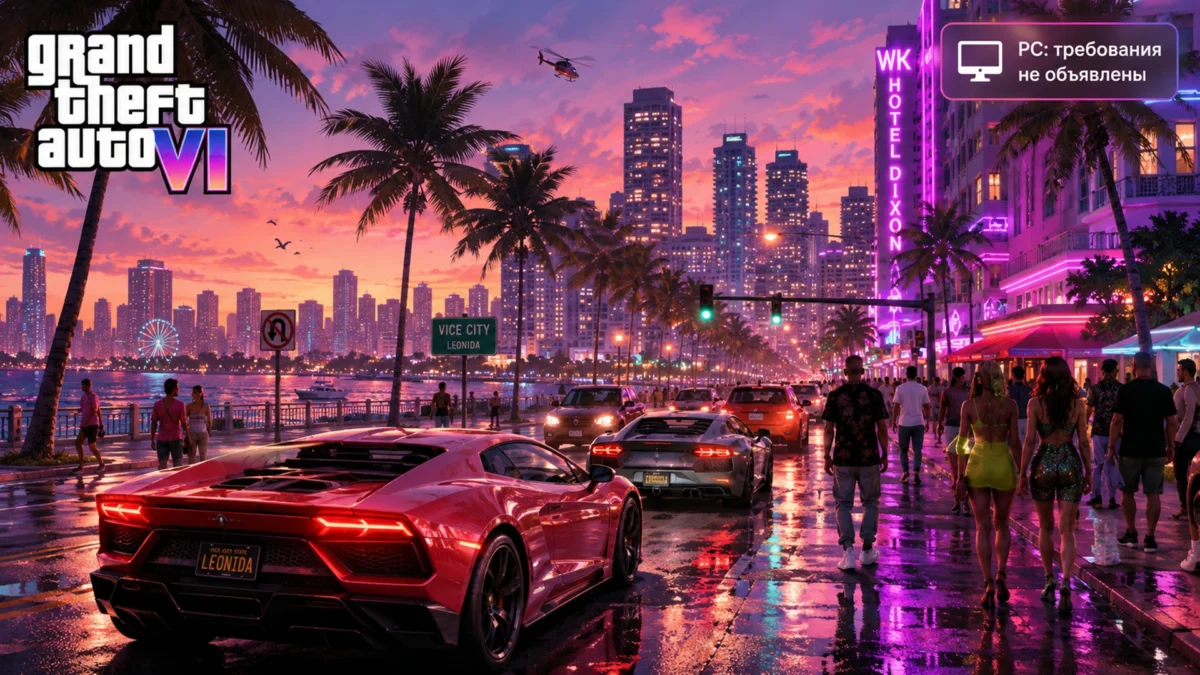 официальный кадр Grand Theft Auto VI с городской сценой в Vice City.