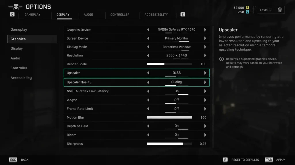 DLSS, FSR и XeSS в настройках Helldivers 2 на ПК