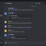интерфейс Discord Stable с текстовым и голосовым каналами для диагностики подключения.