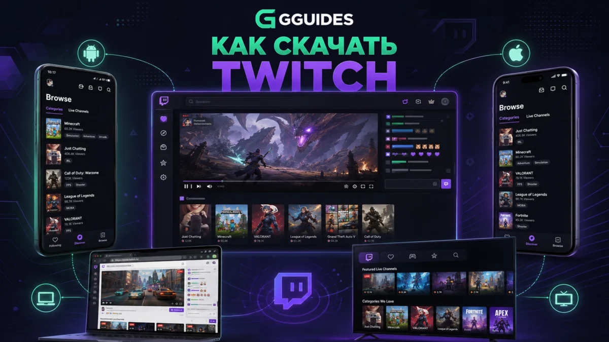 Twitch на смартфоне, компьютере через браузер и телевизоре