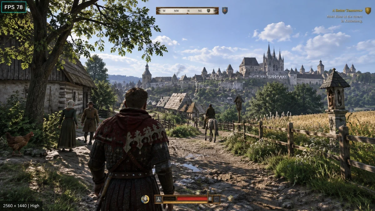 Kingdom Come Deliverance II на ПК со счётчиком FPS в открытом мире