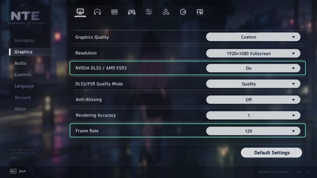 Настройки разрешения, DLSS или FSR и частоты кадров в Neverness to Everness