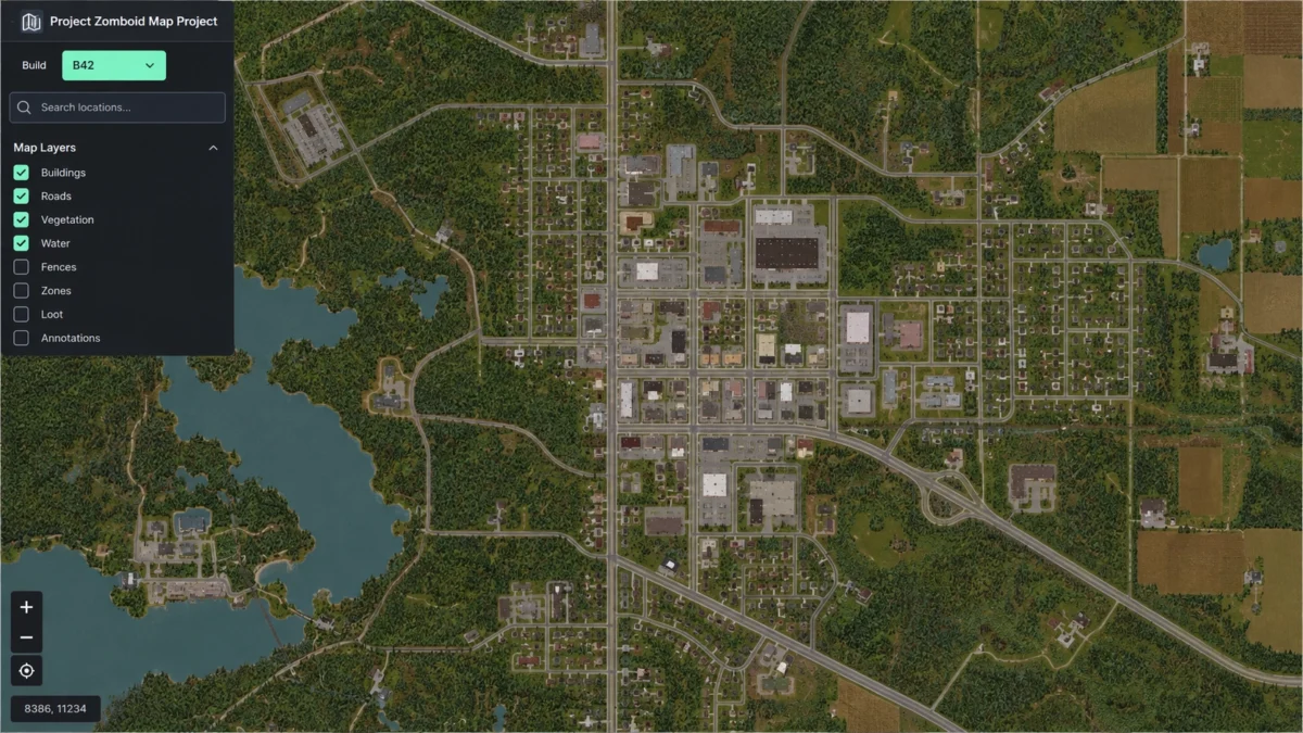 Интерактивная карта Project Zomboid для Build 42