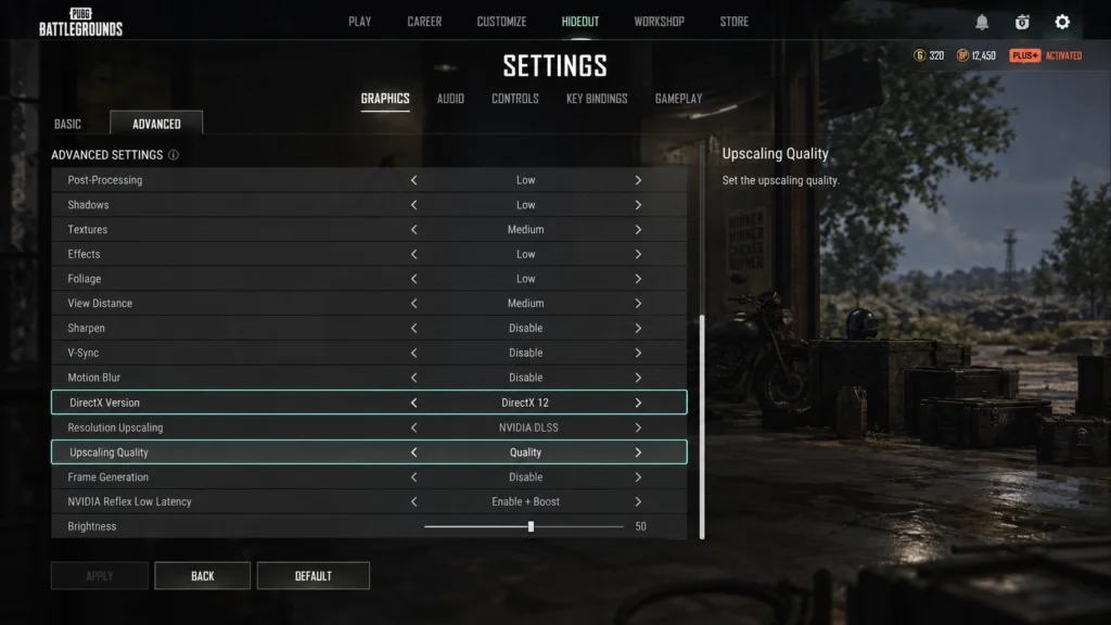 Настройки DLSS и FSR в PUBG Update 43.1