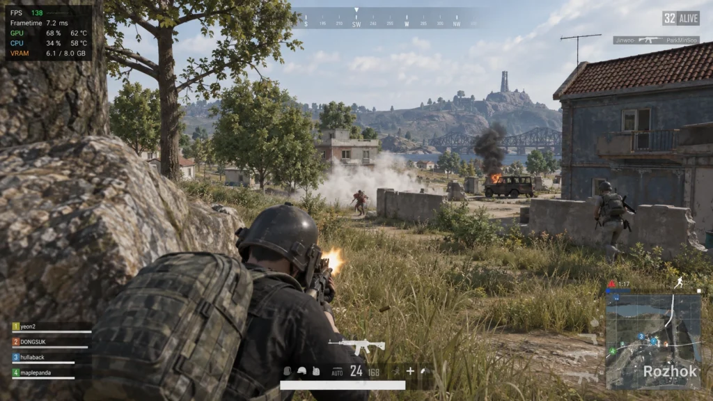 FPS, frametime и загрузка видеокарты в PUBG