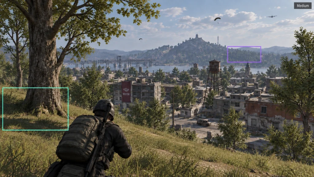 PUBG на пресете Medium в одной и той же сцене