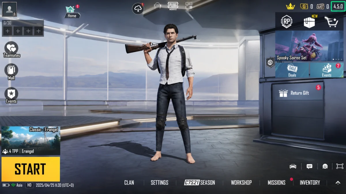 главное меню PUBG Mobile после установки актуальной версии.
