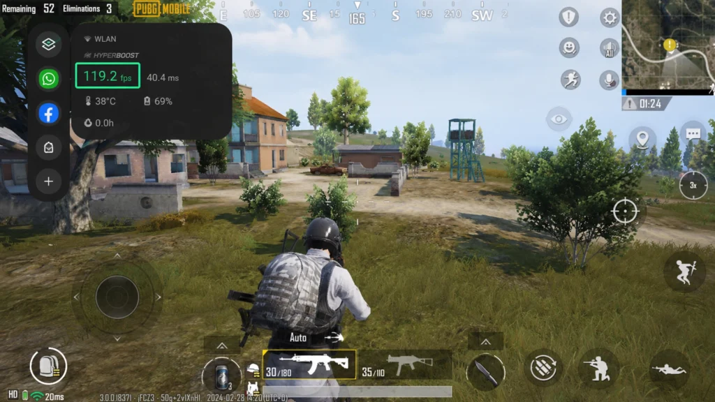 реальный FPS PUBG Mobile в матче по системному монитору производительности смартфона