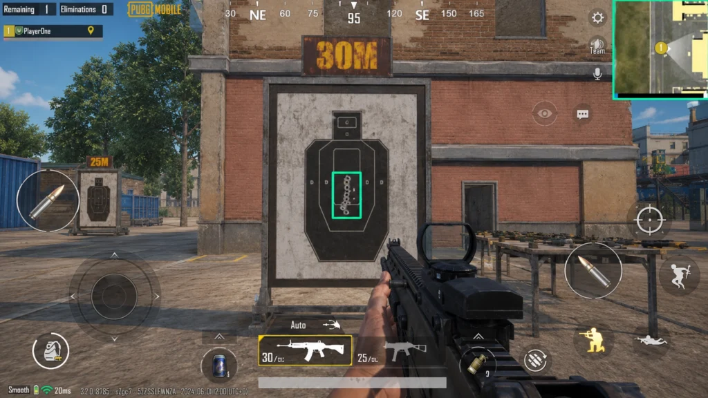 Группа попаданий на мишени при тренировке отдачи в PUBG Mobile.