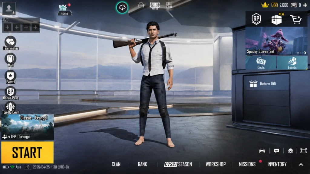 лобби PUBG Mobile со значком загрузки дополнительных игровых ресурсов