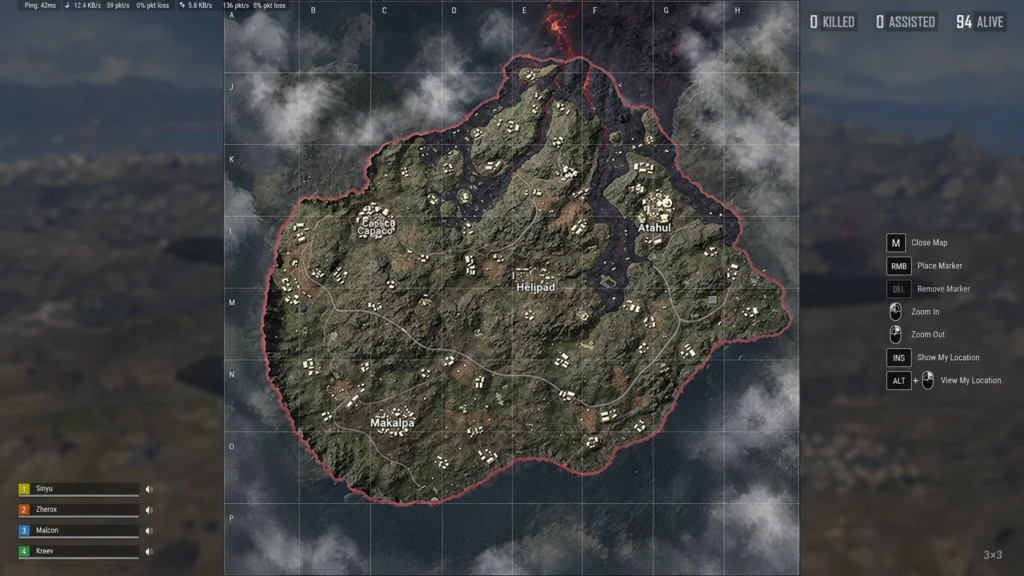 полная карта Paramo 3×3 в интерфейсе PUBG