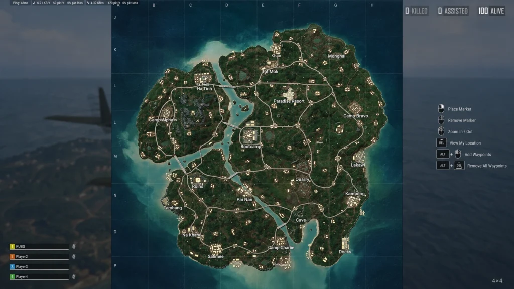 полная карта Sanhok 4×4 в интерфейсе PUBG
