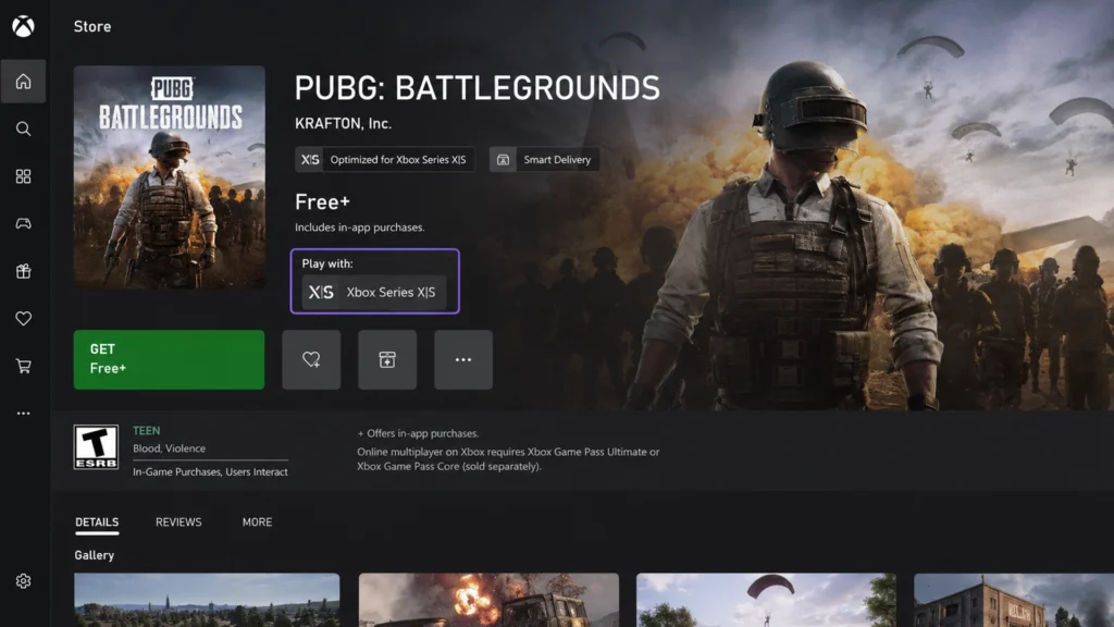 страница PUBG: Battlegrounds в Xbox Store с поддержкой Xbox Series X|S