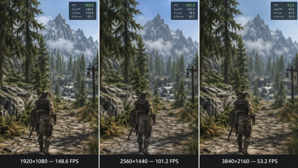 Сравнение FPS Skyrim Special Edition в 1080p, 1440p и 4K