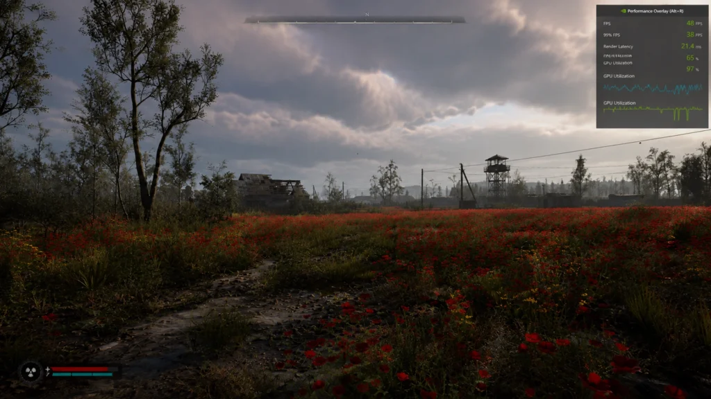 Тест FPS в Stalker 2 при 1440p Epic с оверлеем Steam Performance Monitor.