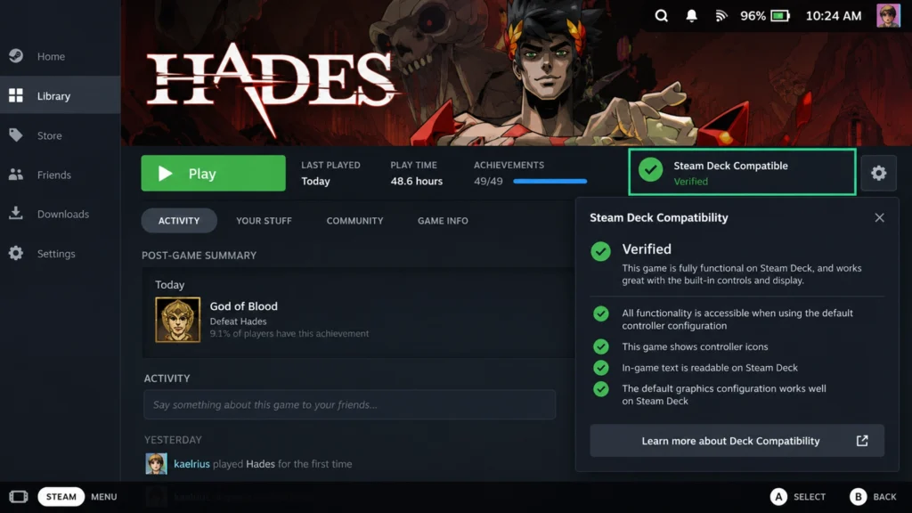 статус совместимости игры со Steam Deck