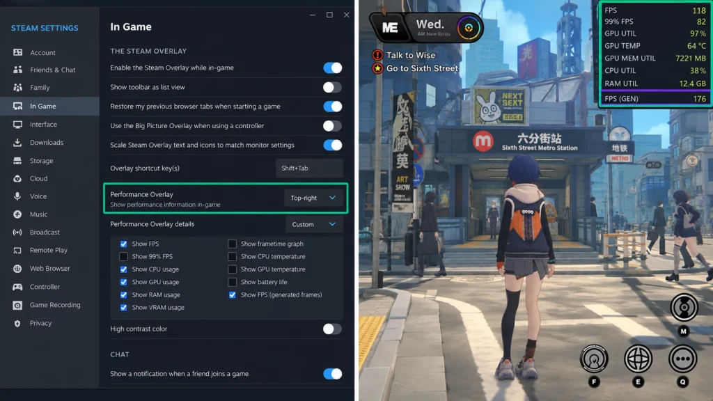 Настройка Steam Performance Overlay для Zenless Zone Zero