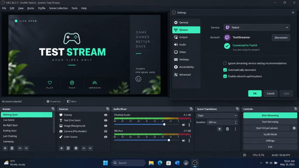 Настройка OBS Studio для трансляции на Twitch