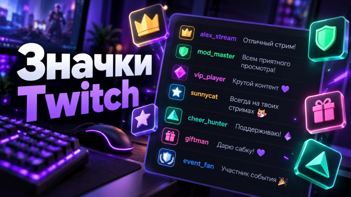 Значки Twitch перед именами пользователей в чате
