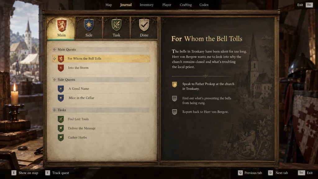 Журнал Kingdom Come Deliverance 2 с основными, побочными заданиями и Tasks
