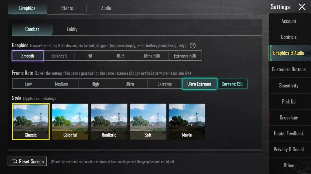 Smooth и Ultra Extreme для 120 FPS в PUBG Mobile