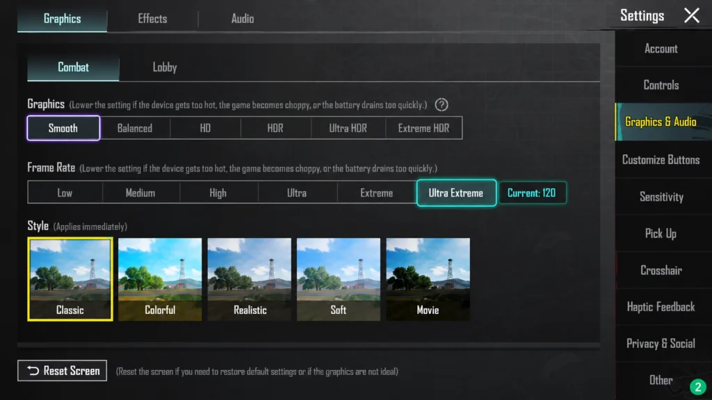 В PUBG Mobile режим Ultra Extreme появился после выбора Smooth