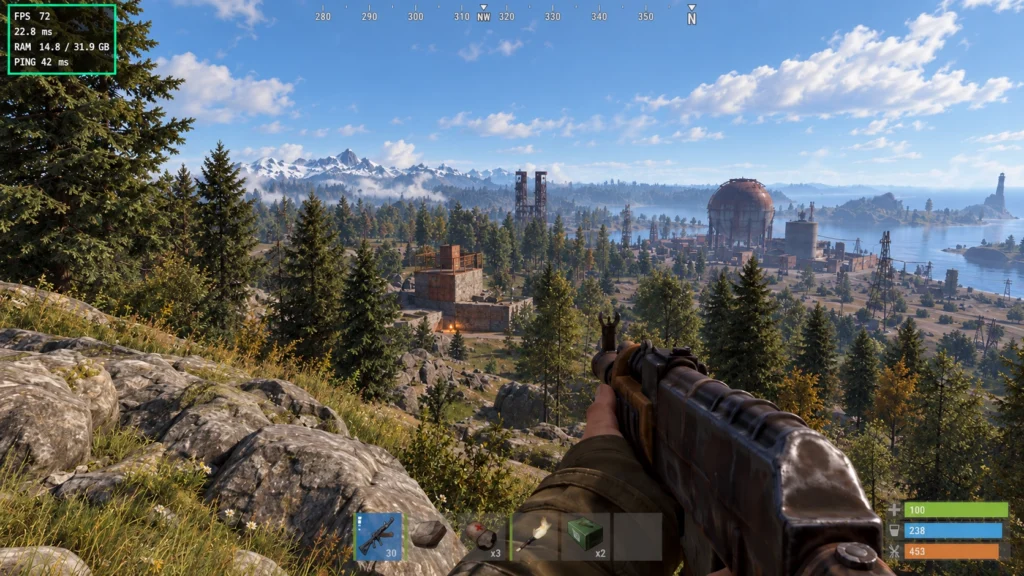 Показатели FPS в Rust до оптимизации графики на одной и той же сцене