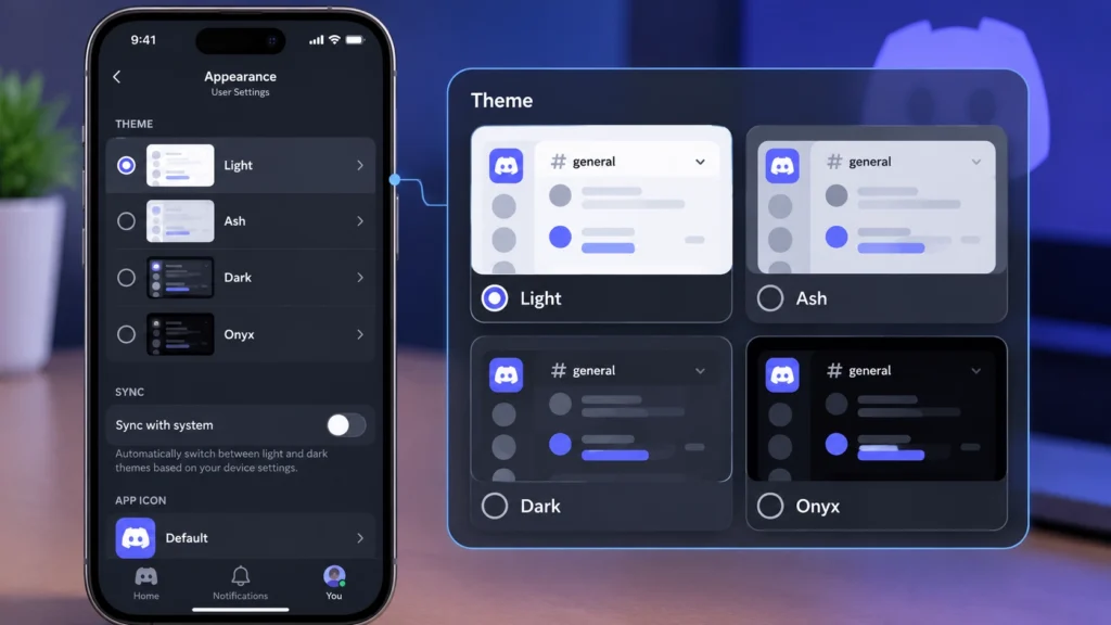 Темы Light, Ash, Dark и Onyx в мобильном приложении Discord
