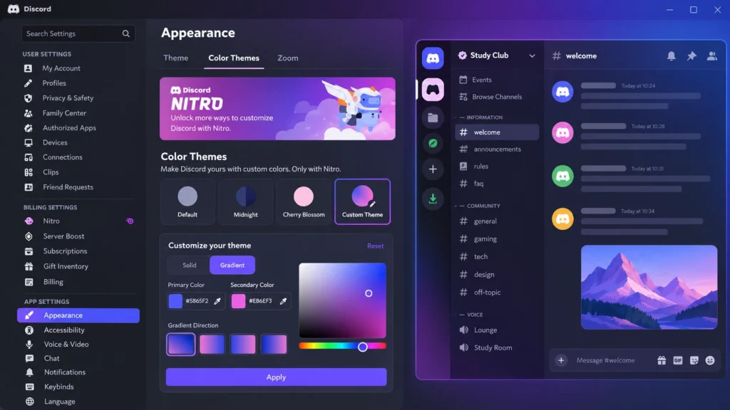 Настройка собственной цветной темы Discord с Nitro