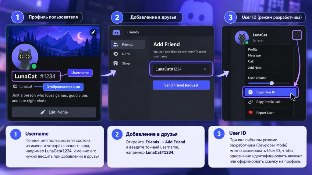 Username и User ID в профиле Discord