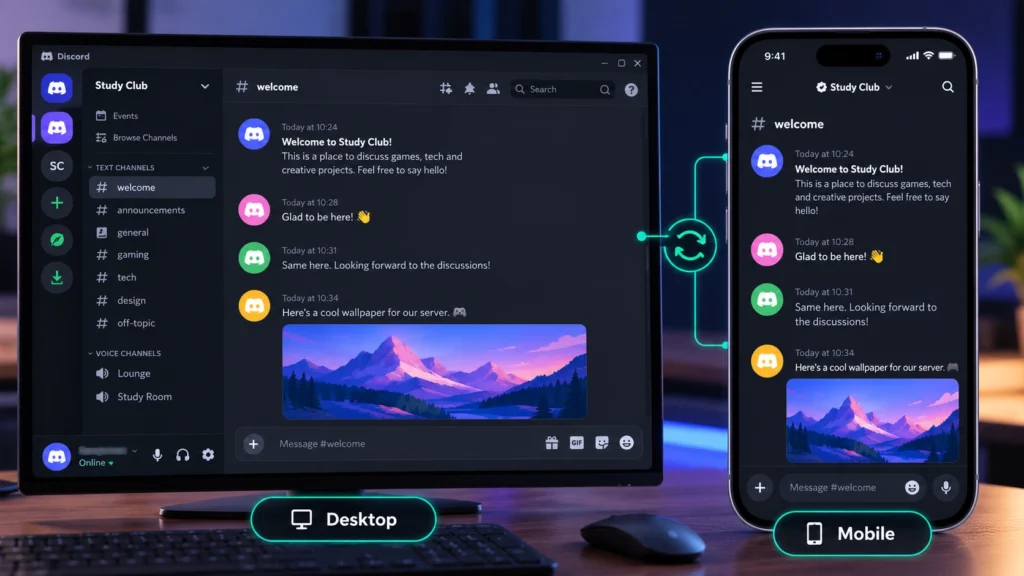 Сравнение одной темы Discord на компьютере и телефоне