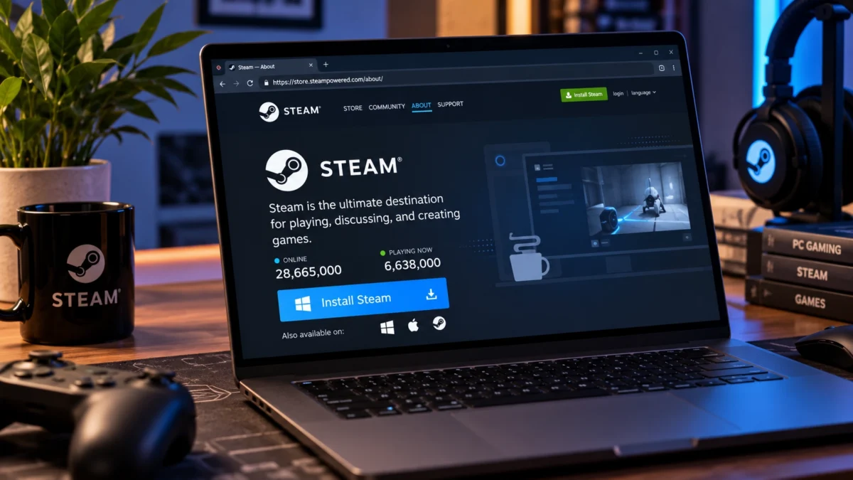 Официальная страница установки Steam на компьютере.