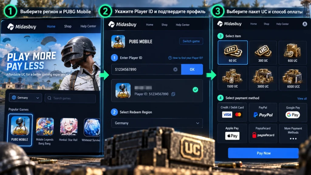 Как пополнить UC PUBG Mobile через Midasbuy