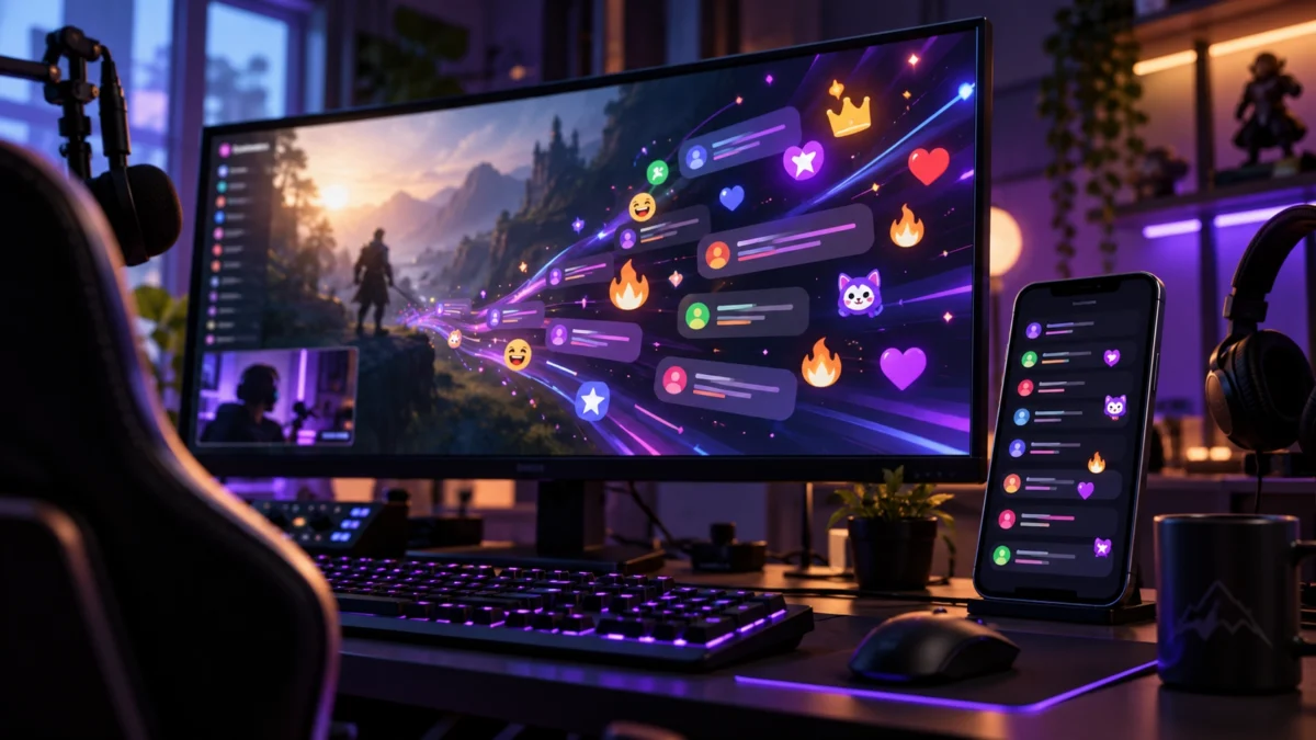 Чат Twitch на компьютере и смартфоне во время трансляции.
