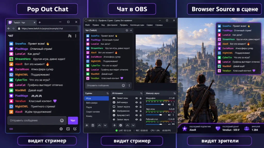 Pop Out Chat, чат в OBS и чат-оверлей для зрителей.