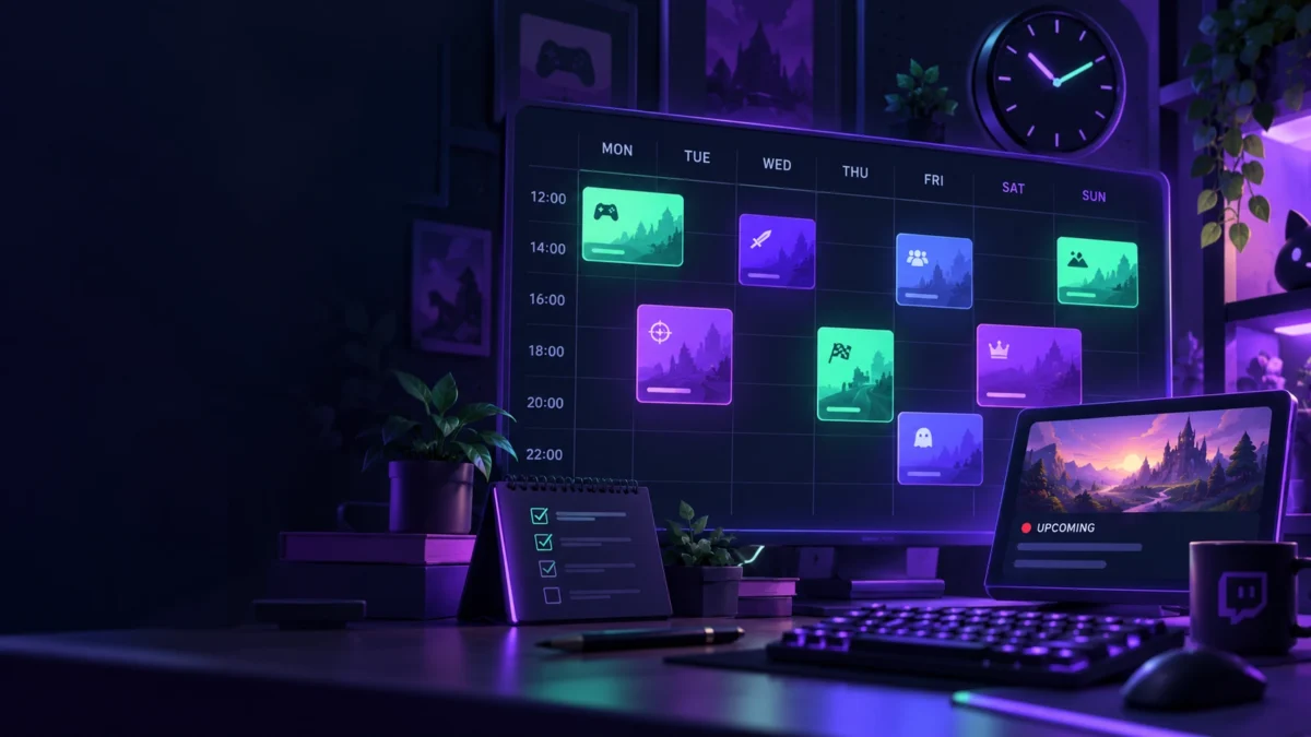 Календарь с запланированными стримами Twitch на несколько дней недели