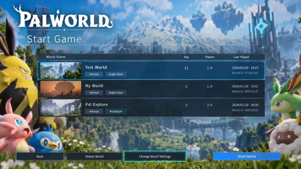 Кнопка Change World Settings в Palworld